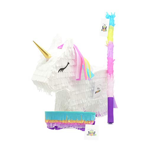 Nislai Einhorn Pinata Set | Ideal als Pinata Geburtstag | Pinata Hochzeit | JGA Party | Geschenkidee | Party Dekoration oder Pinataspiel | inkl. Schlagstock und Augenmaske | u. 43x33x10 von Nislai