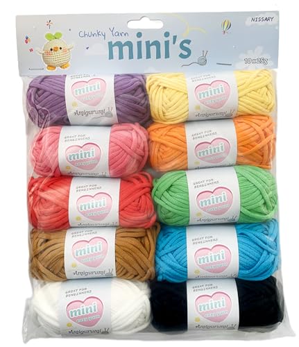 Häkelgarn, 10 x 25 g, Mini-Amigurumi-Strickgarn, dickes Garn zum Häkeln, grobe Wolle für Häkelgarn für Anfänger, einfaches Garn, Häkel-Starter-Set, Garn-Nachfüllpackung von Nissary