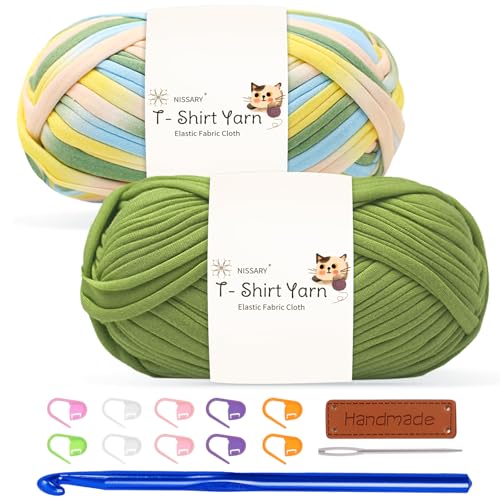 Tshirt Garn 2x100g Häkelgarn für Taschen, Häkelgarn Bändchengarn Baumwollgarn für Häkeln, Textilgarn mit 10mm Häkelnadel & Zubehör – Ideal für Taschen, Körbe & Textilprojekte Tshirt Garn 2x100g Häkelgarn für Taschen, Häkelgarn Bändchengarn Baumwollgarn für Häkeln, Textilgarn mit 10mm Häkelnadel & Zubehör – Ideal für Taschen, Körbe & Textilprojekte von Nissary