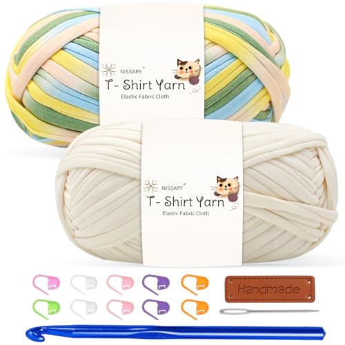 Tshirt Garn 2x100g Häkelgarn für Taschen, Häkelgarn Bändchengarn Baumwollgarn für Häkeln, Textilgarn mit 10mm Häkelnadel & Zubehör – Ideal für Taschen, Körbe & Textilprojekte Tshirt Garn 2x100g Häkelgarn für Taschen, Häkelgarn Bändchengarn Baumwollgarn für Häkeln, Textilgarn mit 10mm Häkelnadel & Zubehör – Ideal für Taschen, Körbe & Textilprojekte von Nissary