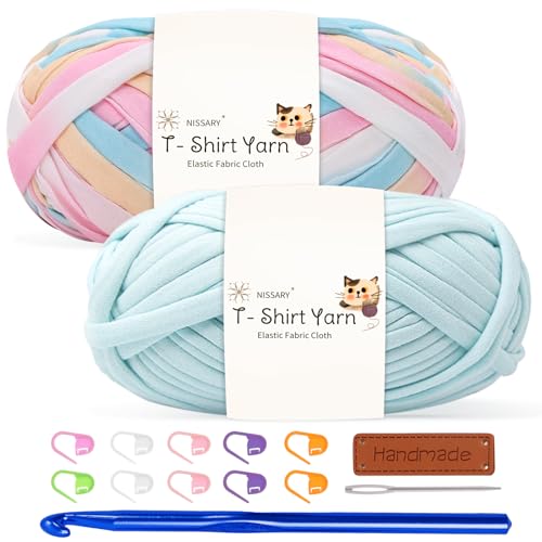 Tshirt Garn 2x100g Häkelgarn für Taschen, Häkelgarn Bändchengarn Baumwollgarn für Häkeln, Textilgarn mit 10mm Häkelnadel & Zubehör – Ideal für Taschen, Körbe & Textilprojekte Tshirt Garn 2x100g Häkelgarn für Taschen, Häkelgarn Bändchengarn Baumwollgarn für Häkeln, Textilgarn mit 10mm Häkelnadel & Zubehör – Ideal für Taschen, Körbe & Textilprojekte von Nissary
