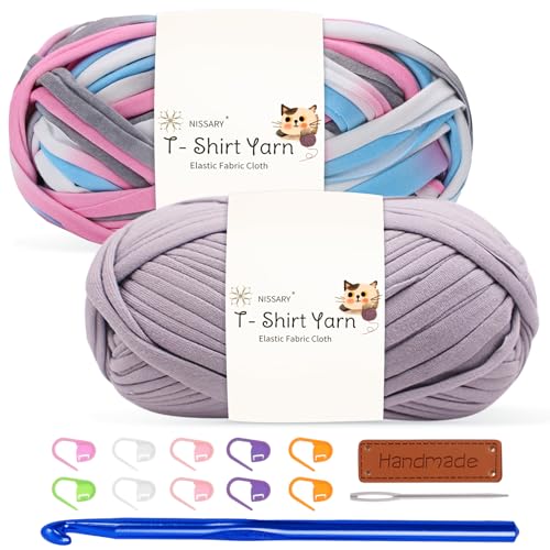 Tshirt Garn 2x100g Häkelgarn für Taschen, Häkelgarn Bändchengarn Baumwollgarn für Häkeln, Textilgarn mit 10mm Häkelnadel & Zubehör – Ideal für Taschen, Körbe & Textilprojekte Tshirt Garn 2x100g Häkelgarn für Taschen, Häkelgarn Bändchengarn Baumwollgarn für Häkeln, Textilgarn mit 10mm Häkelnadel & Zubehör – Ideal für Taschen, Körbe & Textilprojekte von Nissary