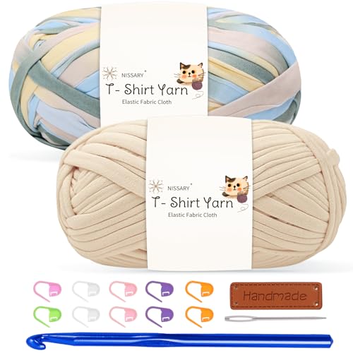 Tshirt Garn 2x100g Häkelgarn für Taschen, Häkelgarn Bändchengarn Baumwollgarn für Häkeln, Textilgarn mit 10mm Häkelnadel & Zubehör – Ideal für Taschen, Körbe & Textilprojekte Tshirt Garn 2x100g Häkelgarn für Taschen, Häkelgarn Bändchengarn Baumwollgarn für Häkeln, Textilgarn mit 10mm Häkelnadel & Zubehör – Ideal für Taschen, Körbe & Textilprojekte von Nissary