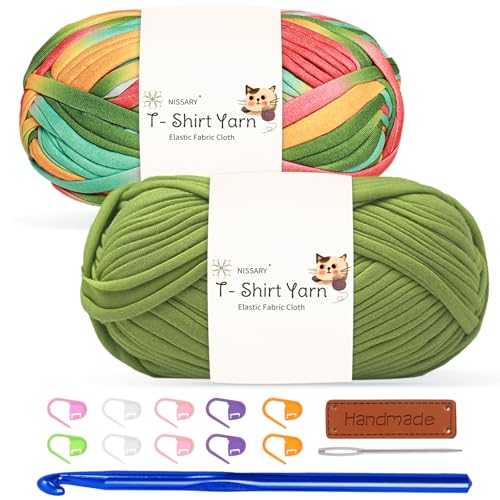 Tshirt Garn 2x100g Häkelgarn für Taschen, Häkelgarn Bändchengarn Baumwollgarn für Häkeln, Textilgarn mit 10mm Häkelnadel & Zubehör – Ideal für Taschen, Körbe & Textilprojekte Tshirt Garn 2x100g Häkelgarn für Taschen, Häkelgarn Bändchengarn Baumwollgarn für Häkeln, Textilgarn mit 10mm Häkelnadel & Zubehör – Ideal für Taschen, Körbe & Textilprojekte von Nissary