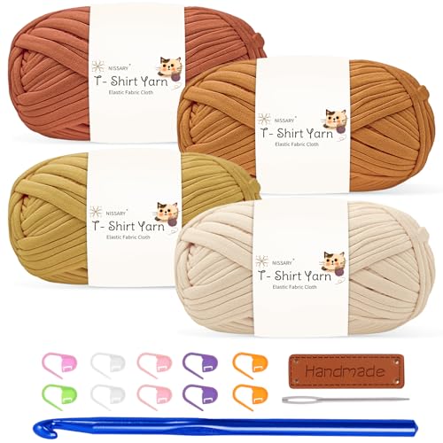 Tshirt Garn 4x100g Häkelgarn für Taschen, Häkelgarn Bändchengarn Baumwollgarn für Häkeln, Textilgarn mit 10mm Häkelnadel & Zubehör – Ideal für Taschen, Körbe & Textilprojekte Tshirt Garn 4x100g Häkelgarn für Taschen, Häkelgarn Bändchengarn Baumwollgarn für Häkeln, Textilgarn mit 10mm Häkelnadel & Zubehör – Ideal für Taschen, Körbe & Textilprojekte von Nissary