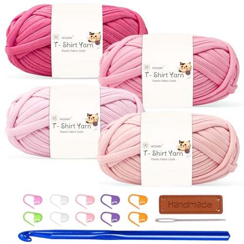 Tshirt Garn 4x100g Häkelgarn für Taschen, Häkelgarn Bändchengarn Baumwollgarn für Häkeln, Textilgarn mit 10mm Häkelnadel & Zubehör – Ideal für Taschen, Körbe & Textilprojekte Tshirt Garn 4x100g Häkelgarn für Taschen, Häkelgarn Bändchengarn Baumwollgarn für Häkeln, Textilgarn mit 10mm Häkelnadel & Zubehör – Ideal für Taschen, Körbe & Textilprojekte von Nissary