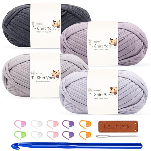 Tshirt Garn 4x100g Häkelgarn für Taschen, Häkelgarn Bändchengarn Baumwollgarn für Häkeln, Textilgarn mit 10mm Häkelnadel & Zubehör – Ideal für Taschen, Körbe & Textilprojekte Tshirt Garn 4x100g Häkelgarn für Taschen, Häkelgarn Bändchengarn Baumwollgarn für Häkeln, Textilgarn mit 10mm Häkelnadel & Zubehör – Ideal für Taschen, Körbe & Textilprojekte von Nissary