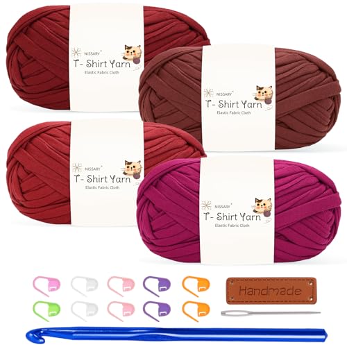 Tshirt Garn 4x100g Häkelgarn für Taschen, Häkelgarn Bändchengarn Baumwollgarn für Häkeln, Textilgarn mit 10mm Häkelnadel & Zubehör – Ideal für Taschen, Körbe & Textilprojekte Tshirt Garn 4x100g Häkelgarn für Taschen, Häkelgarn Bändchengarn Baumwollgarn für Häkeln, Textilgarn mit 10mm Häkelnadel & Zubehör – Ideal für Taschen, Körbe & Textilprojekte von Nissary