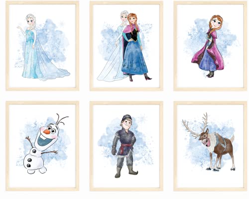 Nistio® Disney Frozen Wandkunst Poster Set, 6 Drucke Elsa Anna Olaf Kristoff Sven, 20,3 x 25,4 cm, für Mädchenzimmer, ungerahmt von Nistio