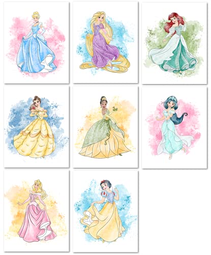 Nistio Prinzessin Kinderzimmer Wandkunstdrucke, Ariel Kinderzimmer Poster, Neugeborenes Geschenk, Aschenputtel Babyzimmer Dekor für Mädchen, Prinzessin Cinderella, Rapunzel, Arielle, Belle, Tiana, von Nistio