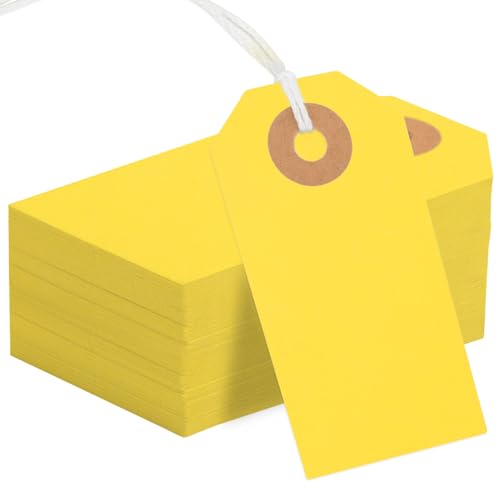 150 Stück farbige, leere Versandanhänger, 7,5 x 4,5 cm, Manila-Etiketten mit Schnur verstärktem Loch, beschreibbar, große Markierung, Hängeetiketten mit Draht (Hellgelb) von Nitelemn