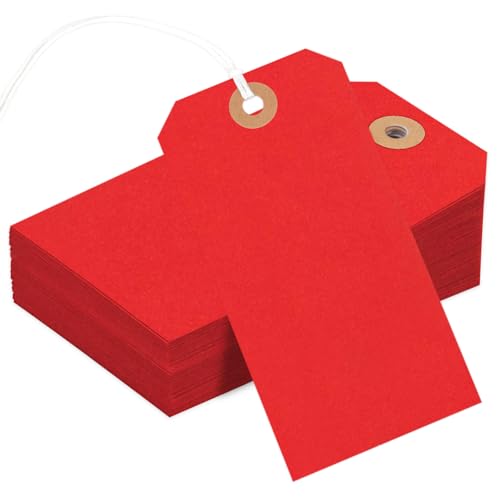 150 Stück farbige Blanko-Versandanhänger, 11,4 x 7,5 cm, Manila-Etiketten mit Schnur verstärktem Loch, beschreibbar, große Markierung, Hängeetiketten mit Draht, Rot 150 Stück farbige Blanko-Versandanhänger, 11,4 x 7,5 cm, Manila-Etiketten mit Schnur verstärktem Loch, beschreibbar, große Markierung, Hängeetiketten mit Draht, Rot von Nitelemn