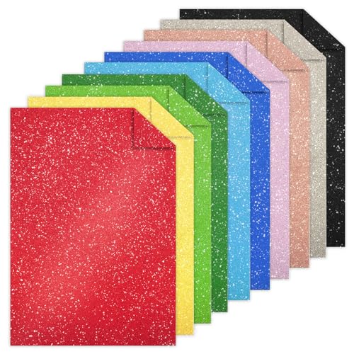 20 doppelseitige Glitzer-Kartonpapierbögen, 10 Farben, 20,3 x 30,5 cm, schimmerndes Papier, 250 g/m², für Kunst und Handwerk, Dekoration, Hochzeits- und Geburtstagseinladungen (mehrfarbig) von Nitelemn