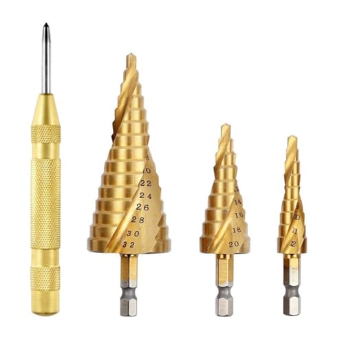 Spiral Grooved Step Drill Bit Set, Hex Shank Metric Bearing Steel Titanium Plating Spiral Pagoda Drill Bit Set, Drill and Enlarge Hole for Plastic Wood and Soft Metal Spiral Grooved Step Drill Bit Set, Hex Shank Metric Bearing Steel Titanium Plating Spiral Pagoda Drill Bit Set, Drill and Enlarge Hole for Plastic Wood and Soft Metal von Nityunn