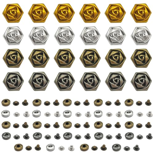 Niuhong 24 Pcs Druckknöpfe Annähen Blume Metallknöpfe Legierungsknöpfe Ohne Nähen Nähen Handwerk DIY Kleidung Jacke Mantel Handtasche Gürtel Leder Nähreparatur Nähzubehör (Rose) von Niuhong