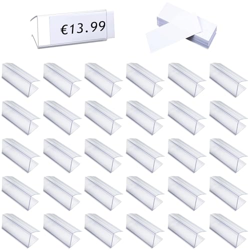Niuhong 30 Pcs Etikettenhalter Kunststoff Bewegliche Regal Transparent Preisschilder Halter Preisetiketten Label Display Inhaber Mit Papiereinsätzen Shop Einkaufszentren (transparent, 6 * 2.2cm) von Niuhong