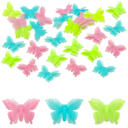 Niuhong 30 Pcs Leuchtende 3D Schmetterlinge Wanddeko Leuchtsticker Dunkeln Plastik Glow In The Dark Selbstklebende Wandaufkleber Kinderzimmer Leuchtend Deko Schlafzimmer Wohnzimmer (bunt) von Niuhong