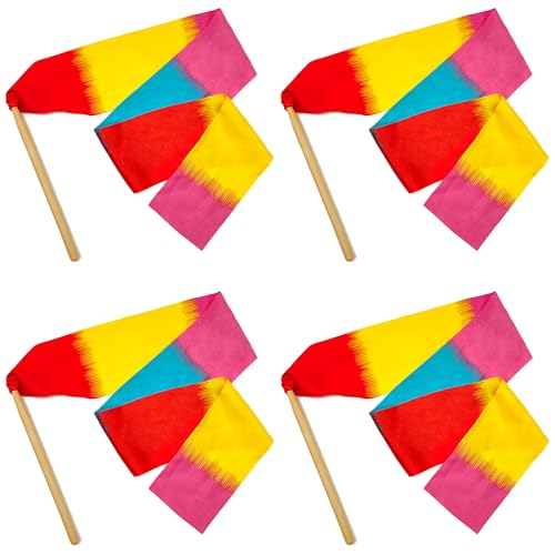 Niuhong 4 Pcs Gymnastikband Regenbogen Mehrfarbig Tanzband Mit Stab Rhythmische Gymnastik Streamer Tanz Rhythmus Band Kinder Mädchen Turnen Requisiten Spiel Party-Aktivitäten Zubehör (Bunt) von Niuhong