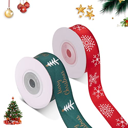2 Stücke Weihnachtsband,Weihnachtsbänder Rot Grün,Weihnachten Geschenkband,Schleifenband Weihnachten,für Weihnachtsfest,DIY,Hochzeit,mit Schneeflocke und Weihnachtsbuchstaben bedruckt.(Breite 2cm) von Niumowang