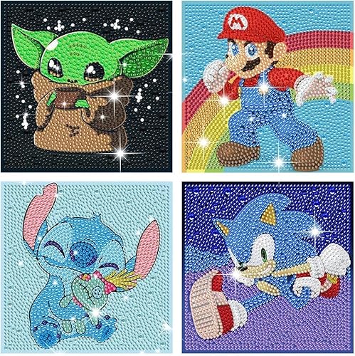 Niumowang Diamond Painting Kinder 4 Stück, Cartoon Theme Diamant Malerei Kits, Crystal Diamond Painting, DIY Voller Crystal Strass Diamantmalerei Set für Erwachsene Kinder 15x15cm (4PCS) von Niumowang