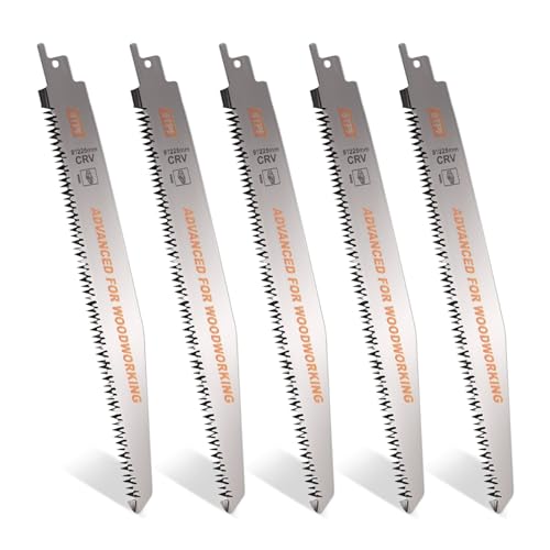 Säbelsägeblätter, 5 Stück 225mm Ersatzsägeblatt Set aus CRV für Holz, 18TPI Sägeblatter Säbelsäge zum Schneiden von Metall, Holz mit Nägeln, Kunststoff für schnelle und saubere Schnitte Säbelsägeblätter, 5 Stück 225mm Ersatzsägeblatt Set aus CRV für Holz, 18TPI Sägeblatter Säbelsäge zum Schneiden von Metall, Holz mit Nägeln, Kunststoff für schnelle und saubere Schnitte von Nivaobi