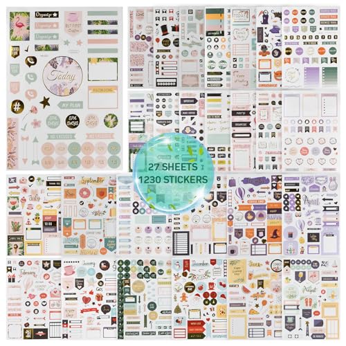 Nivofu 27 Blätter Bullet Journal Sticker, 1230 Stück, Bullet Journal Zubehör Set, Kalender Aufkleber für Planer, Planer Sticker 2024 für Dekorative Sammelalbum Kalender Notizblock Nivofu 27 Blätter Bullet Journal Sticker, 1230 Stück, Bullet Journal Zubehör Set, Kalender Aufkleber für Planer, Planer Sticker 2024 für Dekorative Sammelalbum Kalender Notizblock von Nivofu