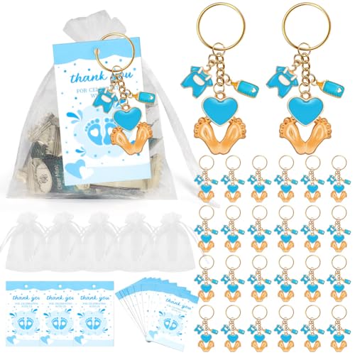 Niwugady 20 Sets Babypartys, Fußmarken, Schlüsselanhänger mit Gazebeutel und Dankesanhänger, Gastgeschenke, Babyparty-Dekorationen für Mädchen und Jungen, Babyblau, 1 Stück Niwugady 20 Sets Babypartys, Fußmarken, Schlüsselanhänger mit Gazebeutel und Dankesanhänger, Gastgeschenke, Babyparty-Dekorationen für Mädchen und Jungen, Babyblau, 1 Stück von Niwugady