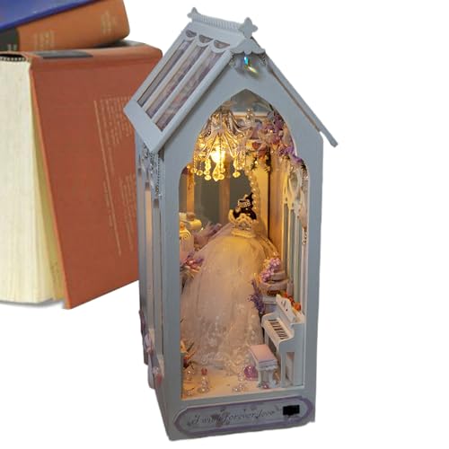 Nixiara Book Nook Kit, Book Nook Kit for Adults,Bookshelf Decoration Bookend | Bookend 3D Holz Bücherregal Desktop Bücherregal Dekorative Buchecke mit LED-Licht von Nixiara