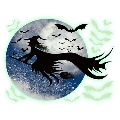 Nixiara Hexen Fensterfolie - Hexen Poster,Horror Design Mit Mond Und Fledermäuse Silhouette Sticker Für Innenbereich Nixiara Hexen Fensterfolie - Hexen Poster,Horror Design Mit Mond Und Fledermäuse Silhouette Sticker Für Innenbereich von Nixiara