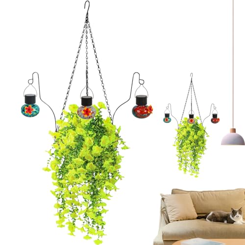 Nixiara Künstlicher Blumenkorb – realistischer künstlicher Blumenkorb mit Vogelfutterstation | Dekoration für Pergola, Terrasse, Balkon und Herbstgarten von Nixiara