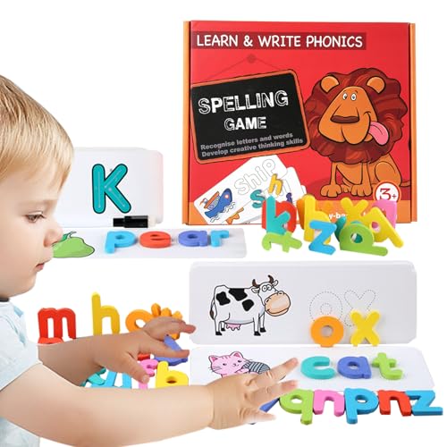 Nixiara Lesen Sie Spelling Lernspielzeug, Rechtschreibpassungsbriefspiel - Briefe lesen passende Flash -Karten Spielzeug - Alphabet -Lernwerkzeug, pädagogische Flash -Karten, Wiederverwendbare von Nixiara