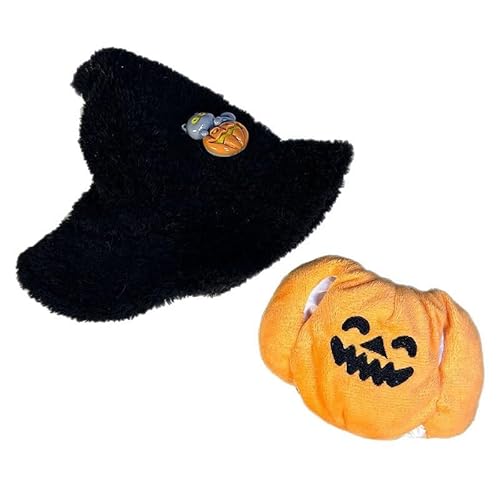 Halloween-Kleidung passend für Labubu-Puppe, Halloween-Kostümhut & Kürbis-Overall, abnehmbares Kawaii-Outfit für Sammler-Fans, Display (kleiner Kürbis) von NixusHep Drca00