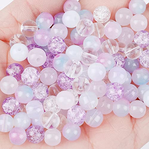 Niziky Glasperlen für die Schmuckherstellung, 8 mm, violette Craquelé-Lampwork-Glasperlen, Aurora-Kristallperlen, matte Edelsteine, Abstandshalter-Perlen-Set zum Basteln, lose Kristallperlen für von Niziky
