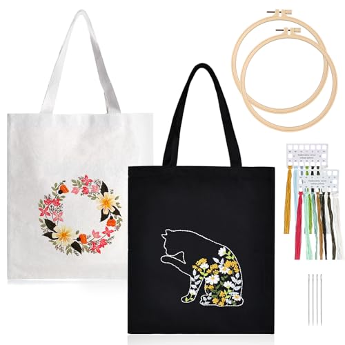Canvas Tasche Stickerei Set, 2 Pcs Canvas Tote Bag Stickset Mit Muster Und Anleitung, Stickset Für Segeltuchtasche, Sticken Set Erwachsene, Anfänger Stickerei Set, Leinen-Tragetasche Schwarz und weiß Canvas Tasche Stickerei Set, 2 Pcs Canvas Tote Bag Stickset Mit Muster Und Anleitung, Stickset Für Segeltuchtasche, Sticken Set Erwachsene, Anfänger Stickerei Set, Leinen-Tragetasche Schwarz und weiß von Nizirioo