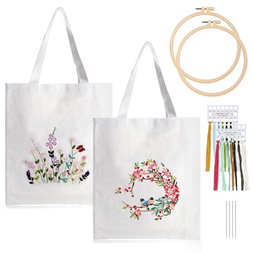 Canvas Tasche Stickerei Set, 2 Pcs Canvas Tote Bag Stickset Mit Muster Und Anleitung, Stickset Für Segeltuchtasche, Sticken Set Erwachsene, Anfänger Stickerei Set, Leinen-Tragetasche Stickpackung Canvas Tasche Stickerei Set, 2 Pcs Canvas Tote Bag Stickset Mit Muster Und Anleitung, Stickset Für Segeltuchtasche, Sticken Set Erwachsene, Anfänger Stickerei Set, Leinen-Tragetasche Stickpackung von Nizirioo