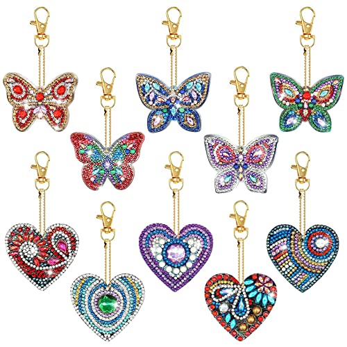 Nizirioo 10 Stück Diamond Painting Schlüsselanhänger, 5D Diamant Malerei-Schlüsselanhänger, Diamant Malerei Schlüsselanhänger Anhänger, Diy Voll Bohrer Schmetterling Malerei Schlüsselbund von Nizirioo