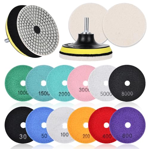 Nizirioo 16 Stücke Diamant Polierscheiben, 4 Zoll Diamant Polierpad Nass Schleifscheiben Mit Polierpad Aus Wollfilz, 100mm Marmor Polierset Schleifpads Für Granit Beton Fliesen Stein Schleifen Nizirioo 16 Stücke Diamant Polierscheiben, 4 Zoll Diamant Polierpad Nass Schleifscheiben Mit Polierpad Aus Wollfilz, 100mm Marmor Polierset Schleifpads Für Granit Beton Fliesen Stein Schleifen von Nizirioo