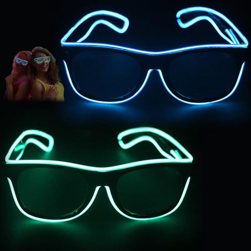 Nizirioo 2 Stück Led Brille: LED Leuchtbrille, Flashing LED Sonnenbrille Kostüme, Partybrille für Party Weihnachten Disco Konzert EDM mit 3 Flashing Modes(Blau + Grün) von Nizirioo