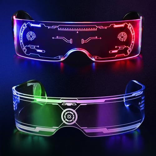 Nizirioo 2 Stücke Cyberpunk LED Brille: Party Leuchtbrille, Leuchtende Visor Glasses, Festliche Coole Neon Brille, Leuchtende Brille für Party Karneval Festival Kostüme Geburtstag (7-Farben 4 Modi) von Nizirioo