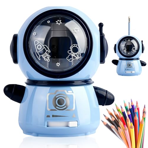 Nizirioo Elektrischer Bleistiftspitzer für Kinder: Vollautomatischer Bleistiftspitzer-drei Modi einstellbar, Anspitzer mit Behälter Kinder, Astronauten-Bleistiftspitzer für Skizzenräume des Schulbüros von Nizirioo