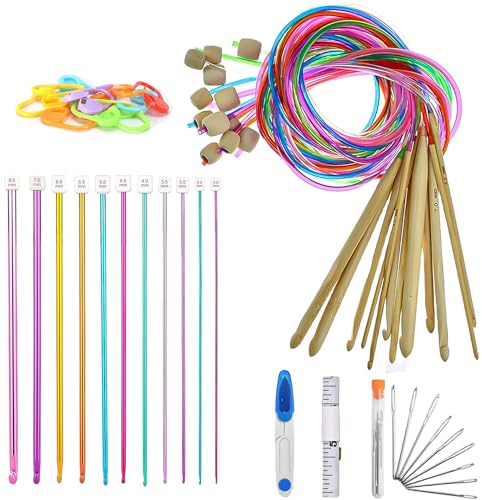 Nizirioo Tunesische Häkelnadel mit Zubehör: 12 Stück Bunt Tunesisch Häkelnadeln mit Seil, 2,0-8,0 mm Aluminium, Bambus, für Babydecken, Kissenbezüge, Pullover Nizirioo Tunesische Häkelnadel mit Zubehör: 12 Stück Bunt Tunesisch Häkelnadeln mit Seil, 2,0-8,0 mm Aluminium, Bambus, für Babydecken, Kissenbezüge, Pullover von Nizirioo