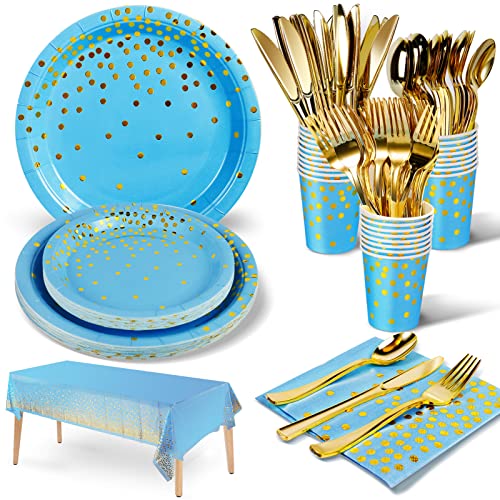 141 Stück Himmelblaugold Partygeschirr, Pappteller Kindergeburtstag Set, Geburtstag Party Geschirr, Partyzubehör Papier Wiederverwendbar Geschirr Set einschließlich Papier Teller Becher -20 Gäste 141 Stück Himmelblaugold Partygeschirr, Pappteller Kindergeburtstag Set, Geburtstag Party Geschirr, Partyzubehör Papier Wiederverwendbar Geschirr Set einschließlich Papier Teller Becher -20 Gäste von Nkaiso