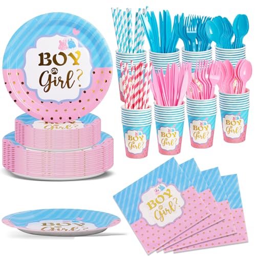 Nkaiso Baby Shower Partygeschirr Set 192-tlg. Blau & Rosa Design für Babyparty Mädchen & Jungen - Inkl. Pappteller, Becher, Servietten & Besteck für 24 Gäste - Perfekt für Gender Reveal, Deko & Feiern Nkaiso Baby Shower Partygeschirr Set 192-tlg. Blau & Rosa Design für Babyparty Mädchen & Jungen - Inkl. Pappteller, Becher, Servietten & Besteck für 24 Gäste - Perfekt für Gender Reveal, Deko & Feiern von Nkaiso