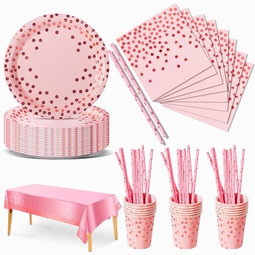 Nkaiso Partygeschirr Kindergeburtstag, 126 Stück Rosa und Roségold Pappteller Kindergeburtstag Mädchen Party Set mit Pappteller, Pappbecher, Servietten und Strohhalme für 25 Gäste Nkaiso Partygeschirr Kindergeburtstag, 126 Stück Rosa und Roségold Pappteller Kindergeburtstag Mädchen Party Set mit Pappteller, Pappbecher, Servietten und Strohhalme für 25 Gäste von Nkaiso