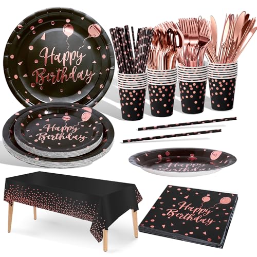 Nkaiso Partygeschirr Kindergeburtstag, 161 Pieces Schwarz und Rotgold Partygeschirr Set mit Becher Servietten Tischdecke Pappteller Wiederverwendbargeschirr Geburtstagsdeko -20 Gäste Nkaiso Partygeschirr Kindergeburtstag, 161 Pieces Schwarz und Rotgold Partygeschirr Set mit Becher Servietten Tischdecke Pappteller Wiederverwendbargeschirr Geburtstagsdeko -20 Gäste von Nkaiso