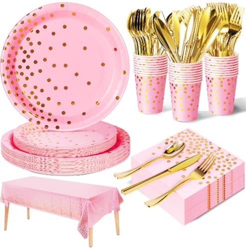 Nkaiso Partygeschirr Kindergeburtstag 141Stück Roségold Party Deko Zubehör Set ​Papier Geschirrset einschließlich Pappteller Servietten Wiederverwendbar Geschirr für Jubiläumsdekoration -20 Gäste von Nkaiso