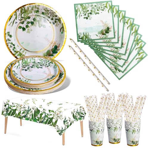Nkaiso Partygeschirr Set 121 Stück Neutral Goldfolie Grün Geburtstag Party Geschirr, Pappteller Kindergeburtstag Partyzubehör Papierteller Becher Servietten für Geburtstag Party Deko- 24 Gäste Nkaiso Partygeschirr Set 121 Stück Neutral Goldfolie Grün Geburtstag Party Geschirr, Pappteller Kindergeburtstag Partyzubehör Papierteller Becher Servietten für Geburtstag Party Deko- 24 Gäste von Nkaiso