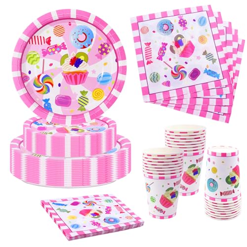 Nkaiso Süssigkeit Partygeschirr Set 96 Stück Kindergeburtstag Mädchen Party Deko Pappteller Tassen Servietten für Party Geburtstag Deko Babyparty Geburtstagdeko- 24 Gäste Nkaiso Süssigkeit Partygeschirr Set 96 Stück Kindergeburtstag Mädchen Party Deko Pappteller Tassen Servietten für Party Geburtstag Deko Babyparty Geburtstagdeko- 24 Gäste von Nkaiso