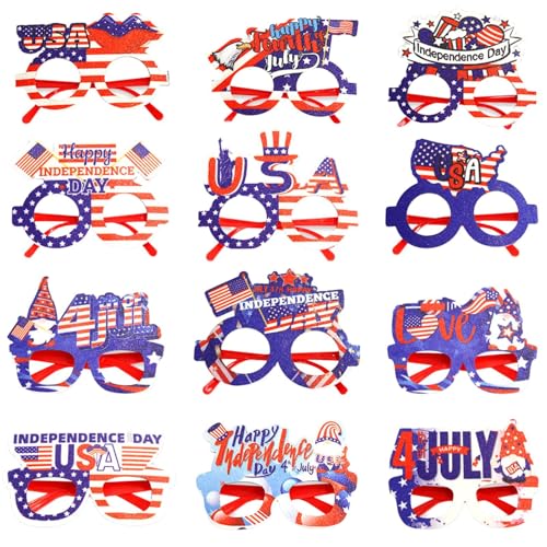 4. Juli Photo Booth Requisiten, 15 x 11,9 cm, patriotische Brille, 12-teiliges Set, lustige Partyzubehör für Unabhängigkeitstag, Gedenk-Veteranentag, Sterne und Streifen Thema 4. Juli Photo Booth Requisiten, 15 x 11,9 cm, patriotische Brille, 12-teiliges Set, lustige Partyzubehör für Unabhängigkeitstag, Gedenk-Veteranentag, Sterne und Streifen Thema von Nkmujil
