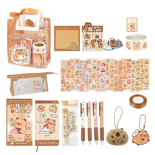 Capybara Schreibwaren, niedliches Bleistift- und Haftnotiz-Set, 18 x 19 cm, Schreibtisch-Ornament-Zubehör, lustiges Schulbedarf, Rucksack-Anhänger, kompakter Notizblock für Kinder, Klassenzimmer von Nkmujil